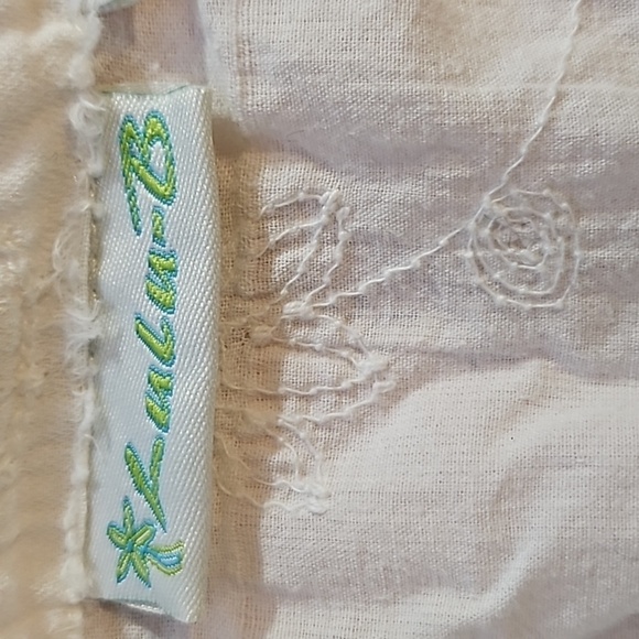 Lulu-B Asymmetrical Pull On Embroidered and Rag White Blouse 100% Cotton Size M - Picture 7 of 9